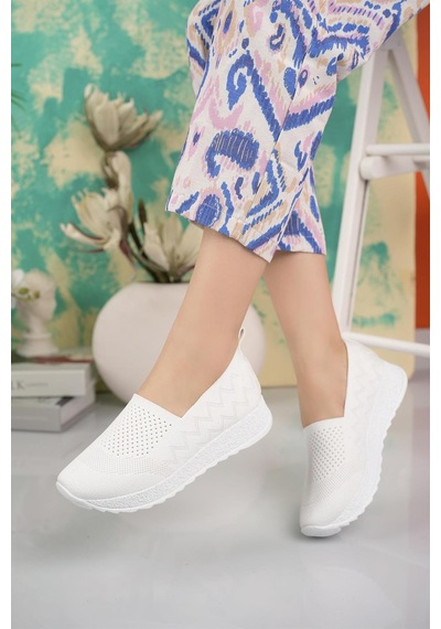 Nesil Shoes Aky 055 Beyaz Triko Yazlık Kadın Ayakkabı