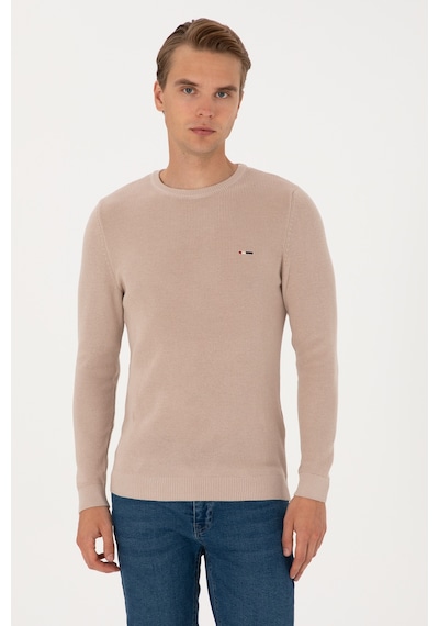 U.S. Polo Assn. Erkek Slim Fit Bisiklet Yaka Taş Basic Kazak 50313667-VR049