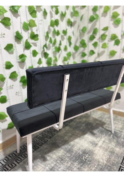 Özcan Metal Beyaz Metal Ayaklı Sırtlı Siyah Mutfak Salon Antre Yatak Odası Puf Bank Oturak Bench Lacivert