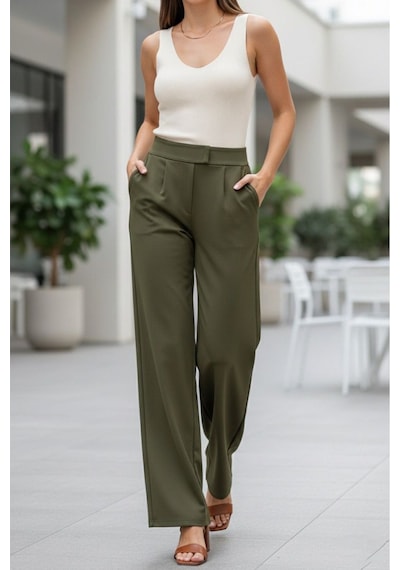 Fit Women Kadın Likralı Cırt Kapamalı Palazzo Pantolon 4433 Haki