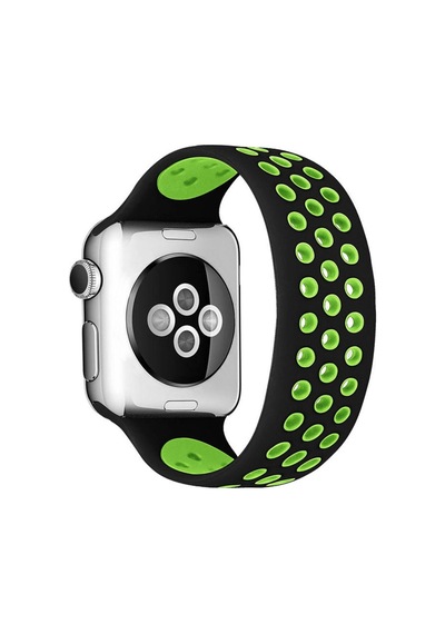 Apple Watch 38mm Ayarlı Delikli Silikon Kordon - Siyah-yeşil