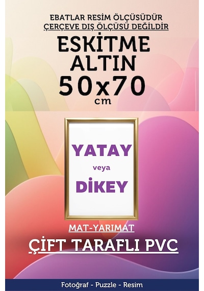 Altın-22mm-50x70 Cm Mat Pvc Li Camsız Fotoğraf 1000 Parça Puzzle Belge Çerçeve Yatay Dikey Asılabilme.