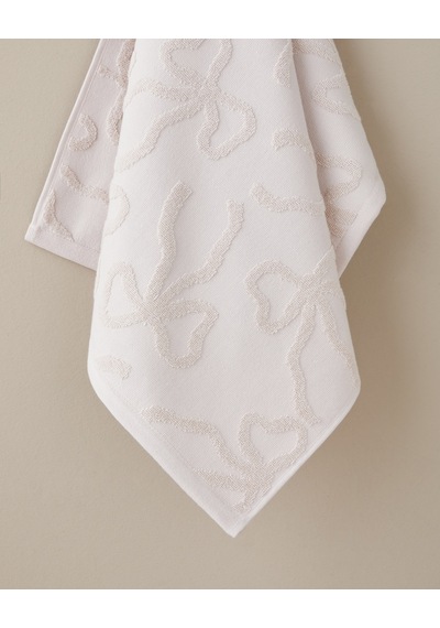 English Home Romance Ribbon Pamuk Jakarlı Yüz Havlusu 50x80 Cm Pudra