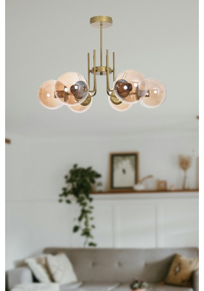 Vien Modern Tasarım Salon Yemek Odası Mutfak Eskitme Renk Camlı Sarkıt 6 Lı Avize Eskitme Bal Eskitme Bal