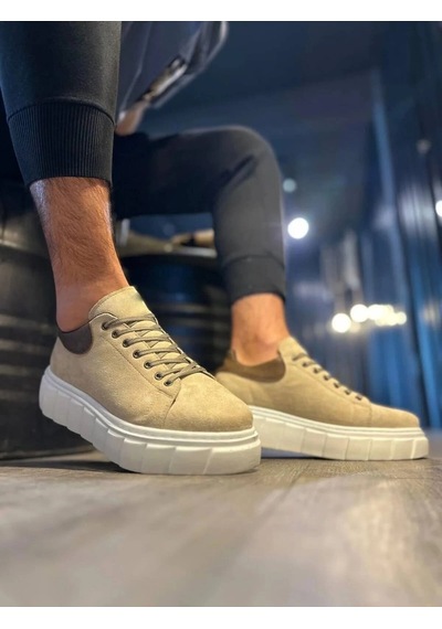 Mevese Ares Bağcıklı Süet Erkek Günlük Sneaker Yüksek Taban Ayakkabı - Krem