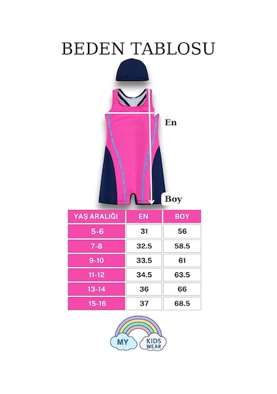My Kids Wear Kız Çocuk Deniz Yüzücü Mayoları 5-16 Yaş 12605 Pembe - Lacivert