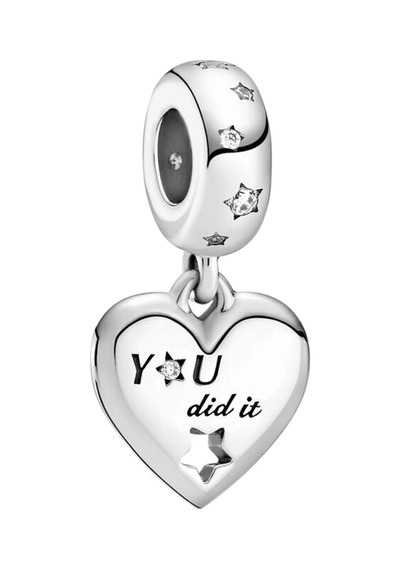 Nur Silver You Did İt Yazılı Yıldız Detay Sallantılı Kalp Gümüş Charm Nur-bl00133