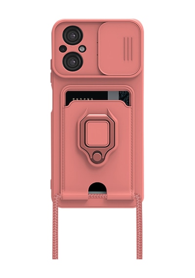Xiaomi Poco M5 Uyumlu Kılıf Zuma Kartvizitli Yüzüklü Silikon - Pembe