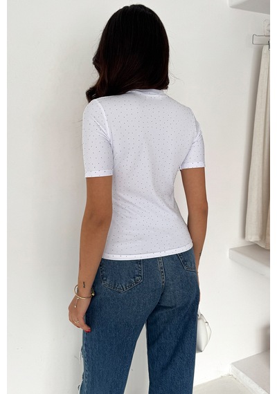 Noa & Noa Kadın Taş Detaylı Kısa Kollu T-shirt Beige Spark Beyaz