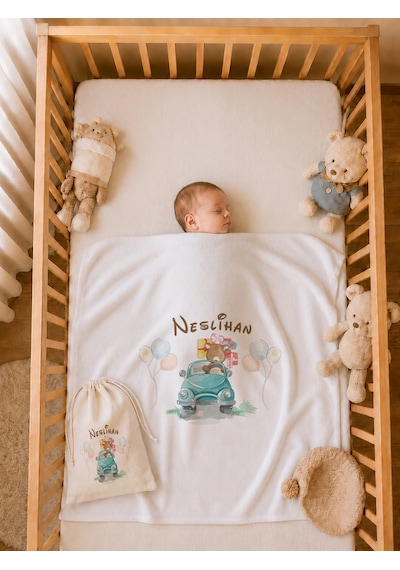 Kız Bebek Doğum Hediyesi İsme Özel 80x80 Cm Bebek Battaniyesi 35x45 Cm Yastık Kılıfı Ham Bez Kıyafet Kesesi 2084ybkyx Krem