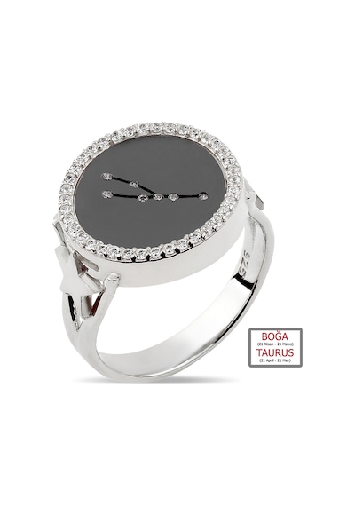 Kuyumcudukkanı Zirkontaşlı"boğa Burcu"yüzük-10433-blk-taurus Siyah