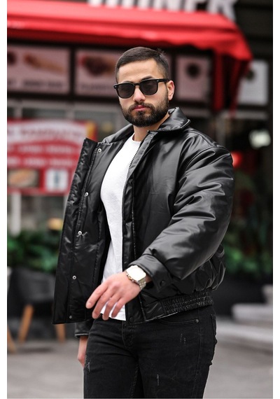 Erkek Oversıze Yakalı Deri Mont 001