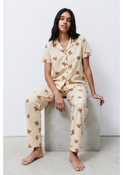 Standart Boy Elastanlı Kırık Beyaz Pijama Takımı