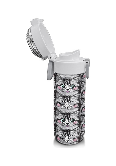 Coral High Kids Gri Kedi Desenli Pipetli Ve Direkt İçim Çelik Termos 500 Ml 31851 Gri