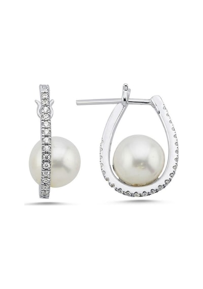 8,5 Mm Zirkon Taşlı Doğal İnci Küpe Beyaz Beyaz