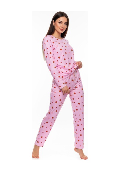 Bisiklet Yaka Süet Pijama Takımı 6001 Çilekli Pembe