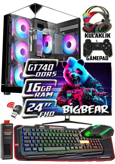 Warbox Bigbear Xeon X5650 16 GB 256 GB SSD + 250 GB HDD GT740 4 GB 24"W10P Masaüstü Bilgisayar