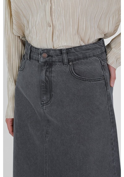 Vellichor Yüksek Bel A Kesim Denim Etek Gri Çok Renkli