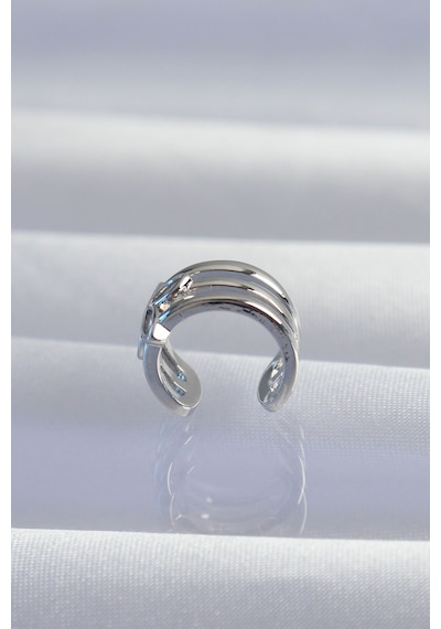 Pirinç Gümüş Renk Yonca Earcuff Küpe Altın