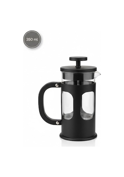 Arow 350 Ml Borosilikat Cam French Press - Filtre Kahve Ve Bitki Çayı Demleyici - Siyah Siyah