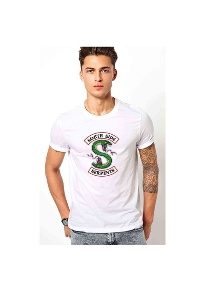 Riverdale South Side Serpents Baskılı Beyaz Erkek Tshirt