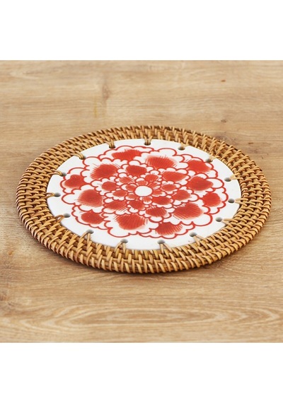 Rattan Çerçeveli 16 Cm. Kırmızı Bulut Desenli Dekoratif Obje Diğer