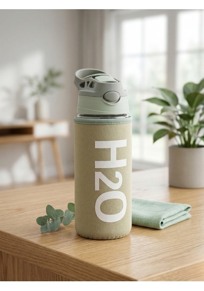 H2o Kılıflı Pipetli Cam Matara 500 Ml Gri