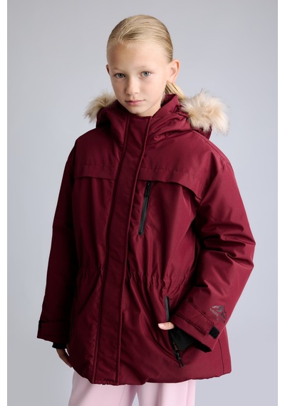 Defacto Çıkarılabilir Suni Kürk Yaka Kapüşonlu Polar Astarlı Fermuarlı Şişme Kayak Montu Kız Çocuk F4480a826wnbr115 Bordo-br115