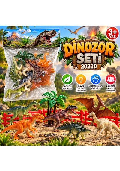 Oyuncak Dinozor Seti Dinozor Figürleri Ve Ağaç Aksesuarları