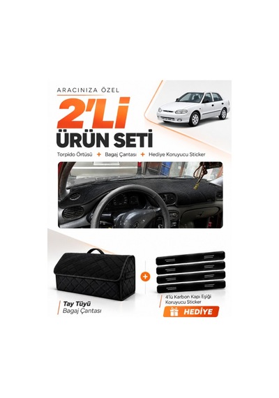 E-biz Hyundai Accent Yumurta Kasa 1993-1999 Uyumlu Torpido Örtüsü + Tay Tüyü Çanta - Siyah - Hu008