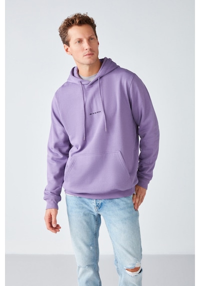 Grımelange Epıc Erkek Yumusaçık Kumaşlı Kapüşonlu Kordonlu Regular Fit Nakışlı Mor Sweatshirt