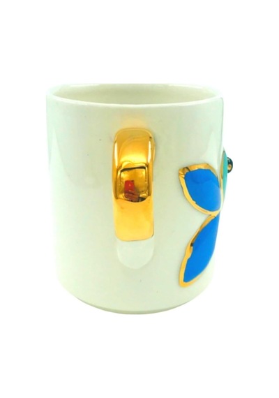 24 Ayar Altın Işlemeli Balık Mug Fish El Yapımı Handmade 330 Ml Beyaz - Çok Renkli
