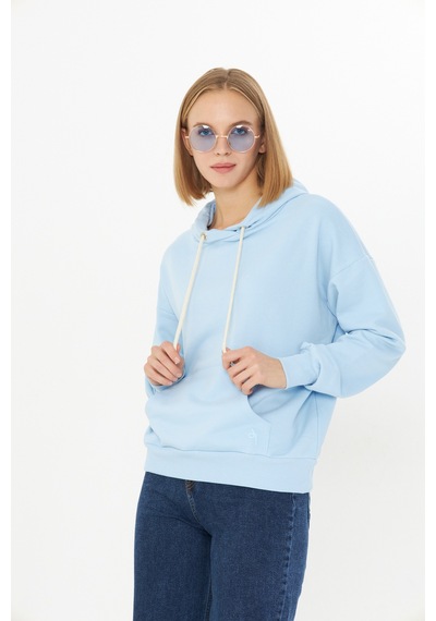 Bebe Mavisi Kanguru Cep Şardonlu Kapüşonlu Regular Fit Sweatshirt Mavi