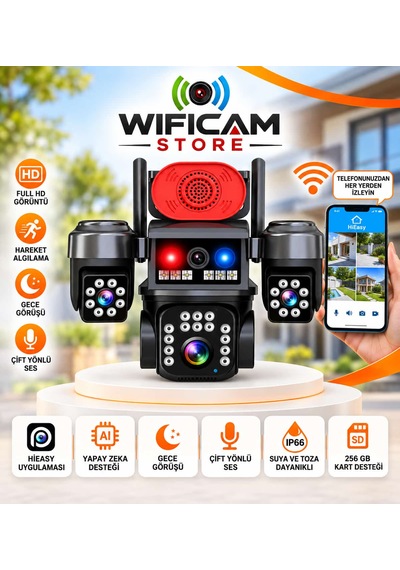 4 Kameralı Çakarlı Wi-fi Güvenlik Kamerası Hieasy Yazılım