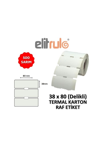 Elitrulo Termal Karton Raf Etiketi 38x80 Delikli - 500 Adet 1