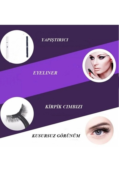 3d Manyetik 12 Adet Takma Kirpik Seti 6 Çift + 2 Adet Likit Eyeliner Yapıştırıcı + Kirpik Cımbızı
