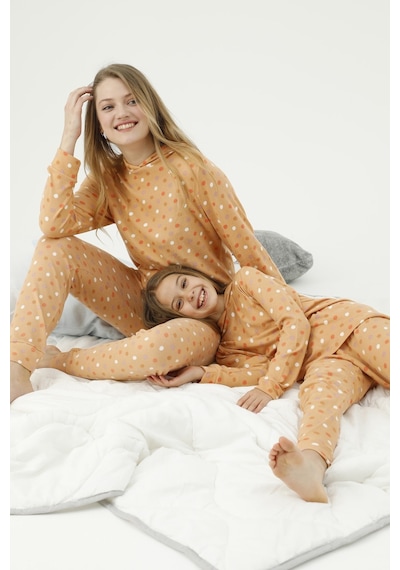 Siyah İnci Kapüşonlu Alt Üst Polar Pijama Takım Desenli