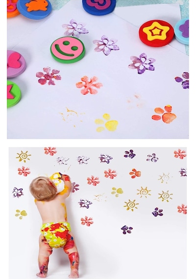Parmak Boyası 6 Renk Südor Sünger Eva Baskı Damga Spatula Rulo Kesik Sünger Eva Okul Öncesi Etkinlik Seti