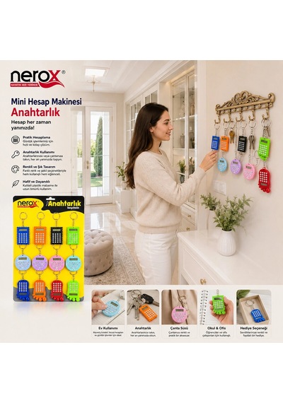 12 Adet Hesap Mak. Anahtarlık Renkli Plastik Nrx-4089 Bx40