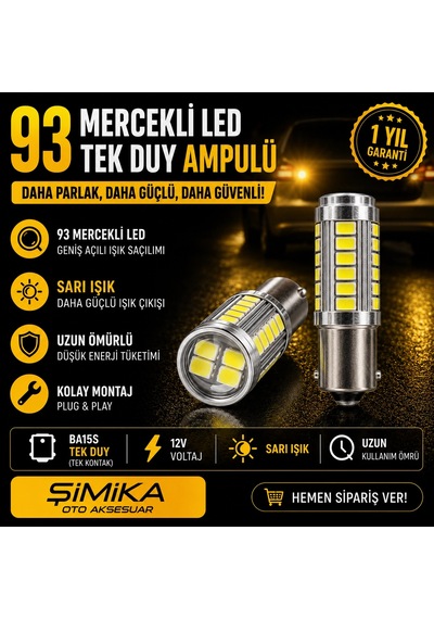 93 Mercekli Led Turuncu Sinyal Ampulü Tek Duy 12v 2 Adet