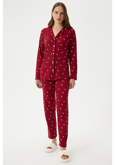 Ritnice Kadın Sweety Extra Soft Bordo Kalpli Pijama Takımı Bordo