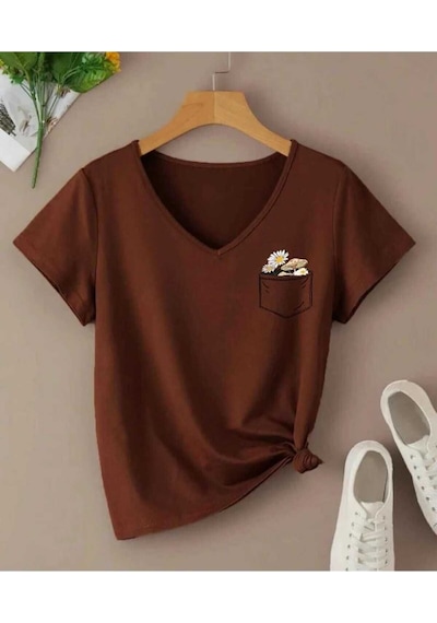 Kozia Outdoors Malkoçbey Cep Detay Baskili Oversize Unisex Basic T-shirt Kahverengi