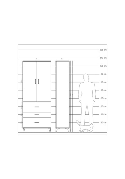 Arges Dolap 2 Raflı 3 Çekmeceli Tek Askılı 88x30x221 Çam-çam Çam
