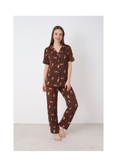 Elitol Bamboo Örme Kadın Düğmeli Pijama Takımı Desenli-12
