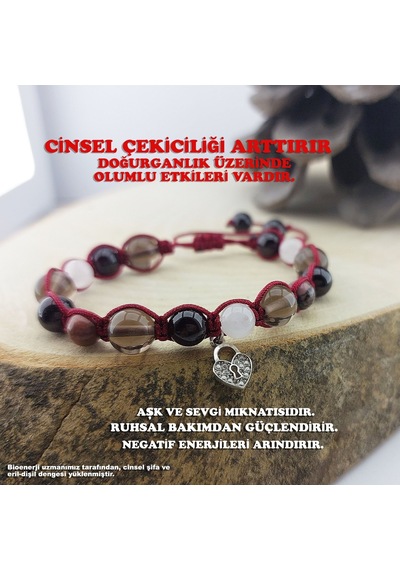 Vaoov 925 Ayar Gümüş Doğal Taşlı Cinsel Cazibe Tılsımı Bileklik