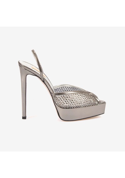 Hawen Angels Kadın Fileli 14cm Uzun Topuklu Gece & Abiye Ayakkabı 9081 Gri