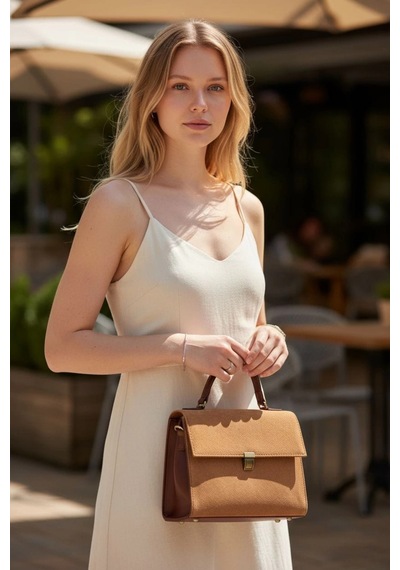 Nerasy Taba Süet Vintage Tasarım Kadın Omuz Çantası Taba Süet