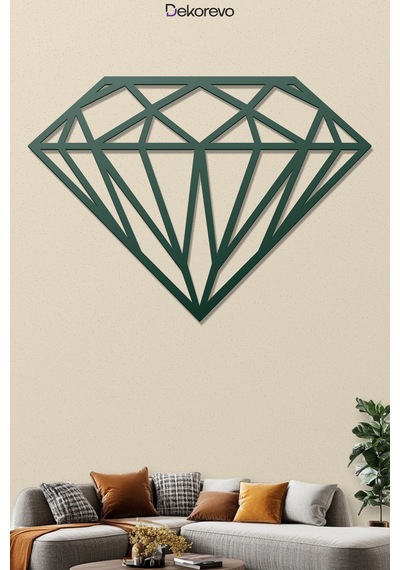 Elmas Geometrik Metal Duvar Tablosu - Metal Duvar Sanatı - Yosun Yeşili - 35 X 50 Cm Yeşil