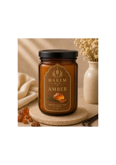 Amber Kokulu El Yapımı Kavanoz Mum 150 Gr Beyaz