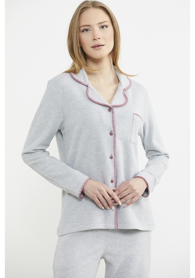 Sementa Düğmeli Gömlek Model Pijama Takım - Gri Gri